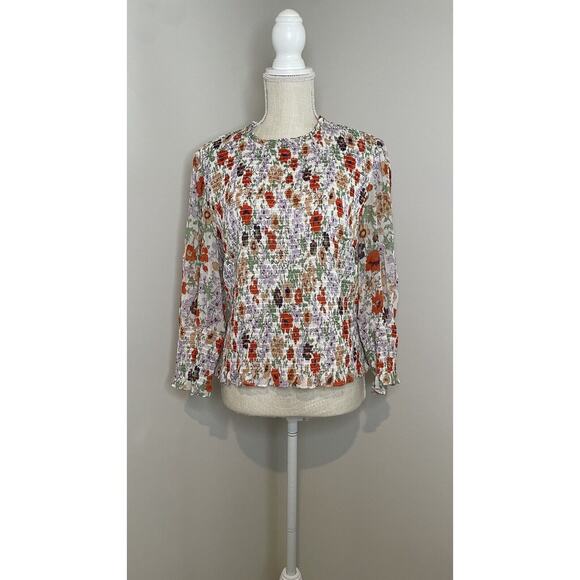 Veronica Beard Tops - Veronica Beard Kali Top Multicolor Floral Print Size 10 Smocked Spring Designer